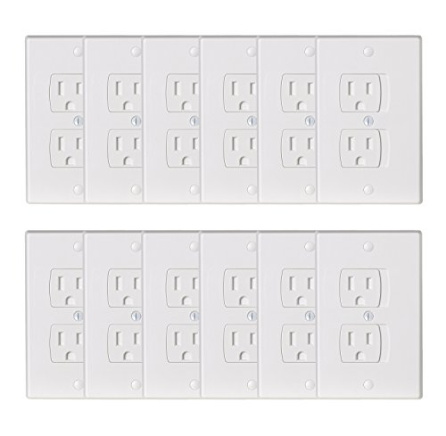 BUENAVO Universal Electrical Outlet Covers, Baby Safety Self-Closing Wall Socket Plugs Plate Alternate for Child Proofing, BPA Free (White-12 Pack)