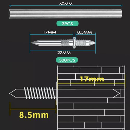 Baxcdyswe 300 Stück Nahtloser Nagel mit Doppelköpfigem Sockelfaden, Stahlnägel, Betonnägel, Ziernägel Nägel für Betonwände, Sockelleisten Invisible Safety Screws, mit Nagelspezifischen Hülsenwerkzeug
