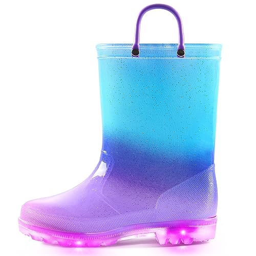 K KomForme Toddler Light Up Rain Boots for Girls Boys Waterproof Rain Boots with Handles Outdoors