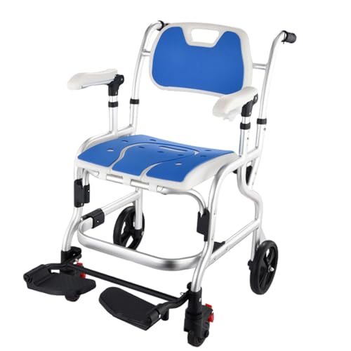 SULQING Sedia da Toilette per Doccia con Ruote Sedia a rotelle Multifunzionale per Doccia con rotelle con Morbida Imbottitura, Sedia da Toilette Mobile per Doccia con Ruote bloccabili