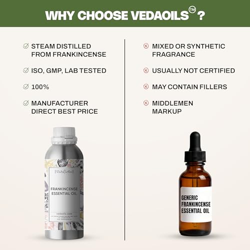 Image of VedaOils Frankincense Oil, Anti-Aging, Improves Skin Tone & Elasticity, Promotes Hair Growth, Reduces Hair Fall, Dry & Itchy Scalp | 100% Pure & Natural Frankincense Essential Oil, 100ml