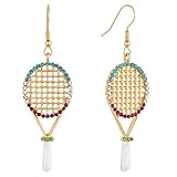 MADISON TYLER Tennis Racket Dangle Drop Earrings for Women | Tennis Ball Racket Jewelry for Women Rhinestone Tennis Earrings