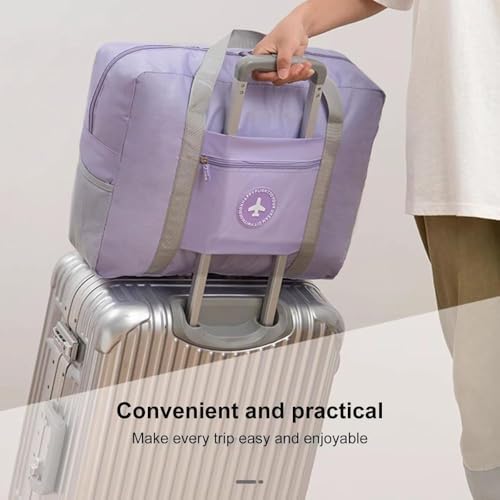 Image of CAVALO Be Unique Travel Bags for Luggage Spacious with Pockets Foldable Weekender Zipper Duffle Bag, Stylish Handbag Carry on Trolley Bag Waterproof Nylon Purple 44 x 18 x 35 cm
