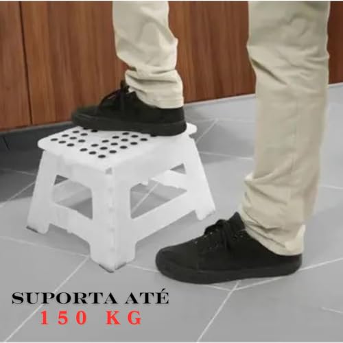 Banqueta Plástica Dobrável Multiuso Antiderrapante Suporta Até 150Kg Com Alça Para Transporte