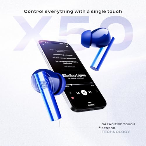 Image of BERTH X50 Wireless Earbuds 45H Playtime, Dual Pairing, 13mm Speakers, ENC, IPX5, 45ms Low Latency True Wireless Bluetooth, Fast Charging, Bluetooth Wireless Earbuds (Blue)