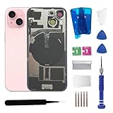 ZNZHKR 15 Back Glass Replacement with Wireless Charging Flex Cable and Camera Frame All Parts for iPhone 15(6.1Inch,Pink) Replacement of Equipment Waterproof Tape
