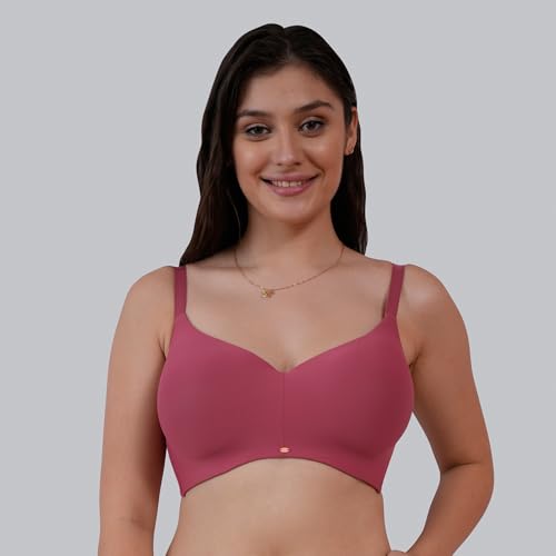 Image of SOIE Women's Full Coverage Padded Non-Wired Seamless T-Shirt Bra | Ultra Soft Nylon Spandex with Adjustable Straps, Side Support & Smooth Invisible Finish