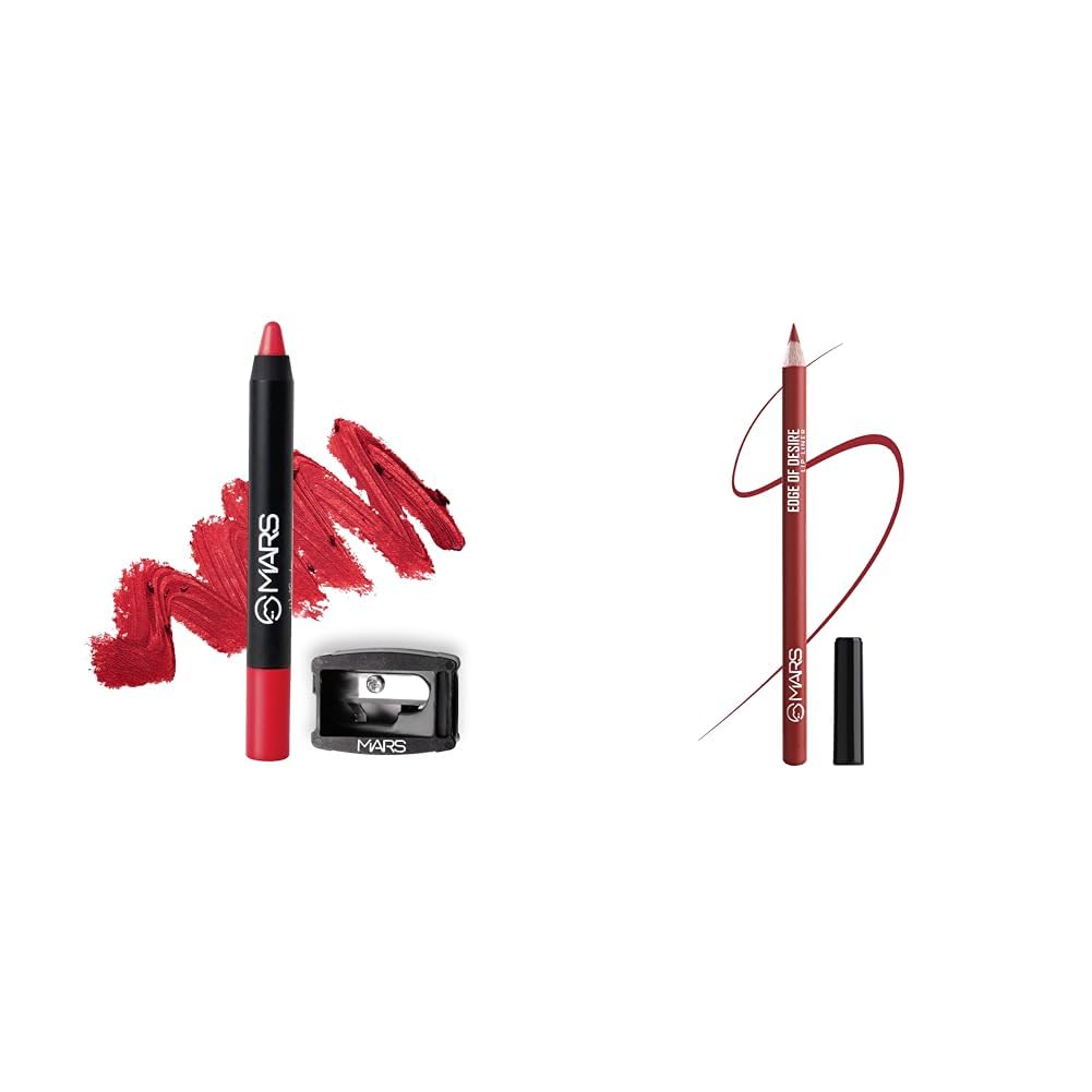 MARS Long Lasting Crayon Lipstick up to 12 Hours Stay Matte Finish Waterproof Lip Crayon (3.5 gm) 02-I Am Strong Matte Lip Liner One Swipe Smooth Long Lasting Lip Pencil (1.4gm) (06-RED TEASE) MARS Long Lasting Crayon Lipstick up to 12 Hours Stay Matte Finish Waterproof Lip Crayon (3.5 gm) 02-I Am Strong Matte Lip Liner One Swipe Smooth Long Lasting Lip Pencil (1.4gm) (06-RED TEASE)
