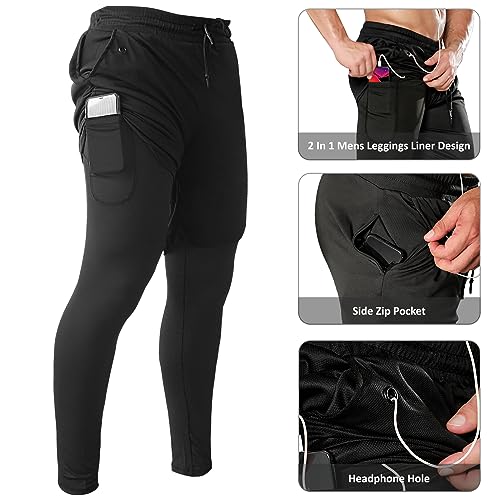 OEBLD Calça de corrida atlética masculina 2 em 1, secagem rápida, para academia, treino, calça de co