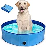 Faltbarer Hundepool mit Ablaßventil, 80 x 20 cm Swimmingpool Hundebadewanne Schwimmbecken, Planschbecken für Kinder und Hunde (Blau)