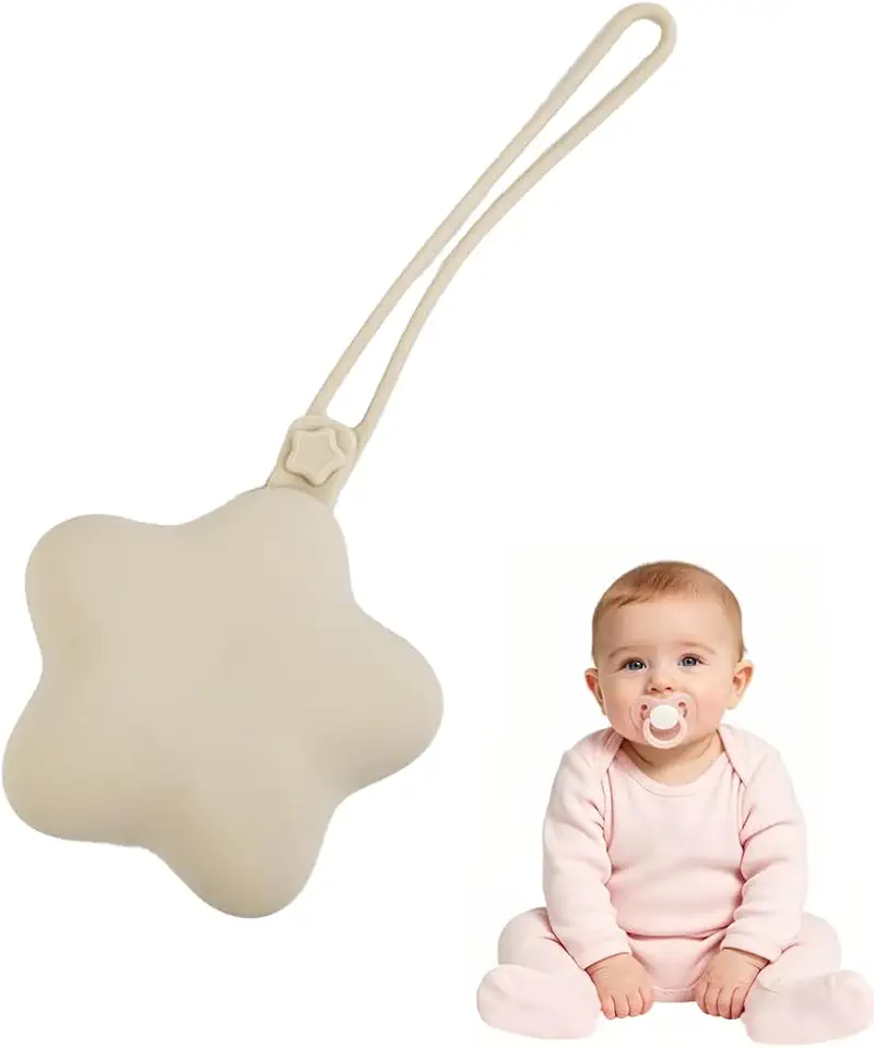 Silicone Pacifier Holder Case, Portable Pacifier Storage Case, Safe and Soft Material Pacifier Pouch, Star Shaped Paci Holder Case,Binky Holder Case for Baby Boys&Girls (Beige)