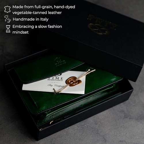 Image of Time Resistance Leather Clutch for Men Organizer Wrist Bag Briefcase Handmade in Italy Gift Box Included