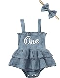 Singcoco Baby Girl First Birthday Outfit 1st Birthday Clothes Dress One Year Old Birthday Sleeveless Bodysuit (Blue,18-24 Months)
