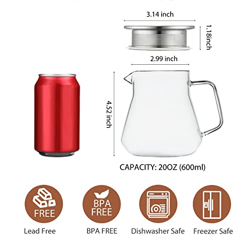 CNGLASS One-Touch Glass Teapot with Stainless Steel Filter Lid,20oz(600ml) Glear Tea Kettle Stovetop Safe,Borosilicate Glass Tea Pots for Loose Leaf Tea - image 2