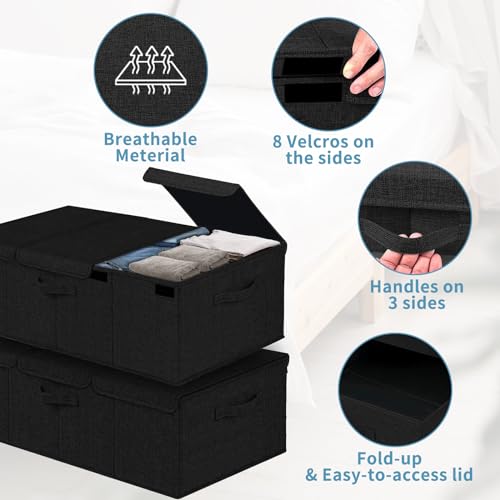 Deep-Under-Bed-Storage-Container-10-Tall-Height-Underbed-Box-Bin-with-Lids-31-Long-Large-Basket-for-Under-Bed-Bedroom-Dorms-Clothes-Bed-sheets-Blankets-2-Pack-Black