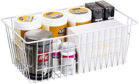 SANNO Freezer Wire Organizer Storage Basket Large Organizer Bins for Organizing Fridge Storage, Freezer, Office, Bathroom, Pantry Organization Storage Bins Rack with Handles-Set of 3