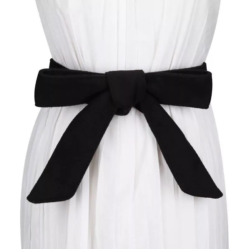 175cm*5cm Woolen Sash Trench Coat Overcoat Unisex Tie Wool Belt Tie Black3