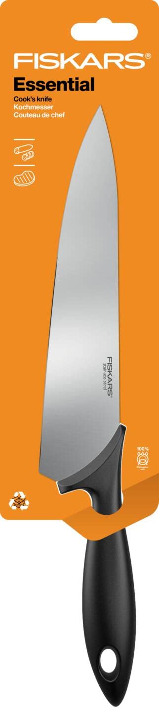 Nóż szefa kuchni Fiskars, Essential, długość ostrza: 21 cm, stal nierdzewna/tworzywo sztuczne PP, czarny, 1065565