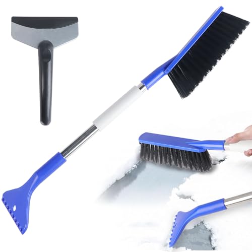 CYUaoao Rascador de hielo para coche con escoba 2 en 1, rascador de hielo con función rompehielos, accesorio de invierno para coche, rascador de hielo extraíble para coche, cepillo de nieve extensible