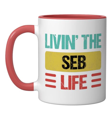 Seb Ceramic Mug, Red/White, 11oz