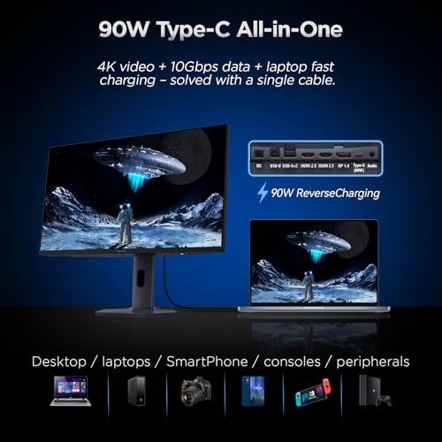 Image of KOORUI 27 inch 4K QD-Mini LED Gaming Monitor - Dual-Mode (UHD 160Hz or FHD 320Hz), 1ms, 99% Adobe RGB, HDR1400, 90W USB-C, HDMI 2.1 /DP1.4, VESA, Tilt Height Swivel Vertical Adjustment, Black, S2741LM