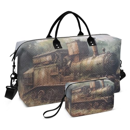 Large Travel Duffel Bag, Tank Train Sports Tote Gym Bag, Shoulder Weekender Overnight Bag for Women Men, Carry On Luggage with Toiletry Bags