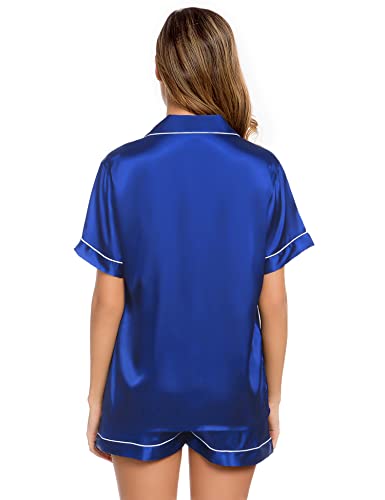 Image of LecGee Womens Silk Satin Pajamas Short Sleeve Loungewear Two-Piece Sleepwear Button-Down Pj Set