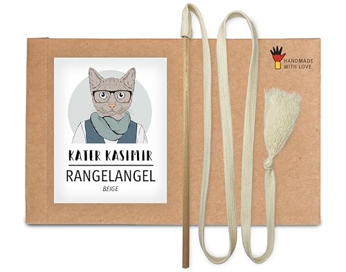 Die RANGELANGEL: Unsere nachhaltige Katzenangel mit Buchenholz-Stab und beigem Baumwollband. In Deutschland von Hand und mit Liebe gefertigtes...
