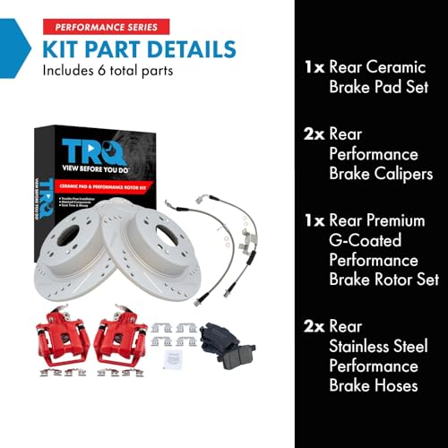 Image of TRQ Performance Rear Brake Pad and Rotor Set Ceramic Slotted Drilled Coated | For 2009-2014 Acura TSX 2008-2012 Honda Accord