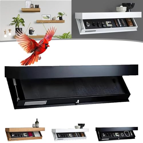 Magic Flap Wall Shelf with Hidden Secret Compartment, Concealed Floating Shelf, Wallboard with Secret Compartment, Hidden Compartment for Living Room or Office (Black)