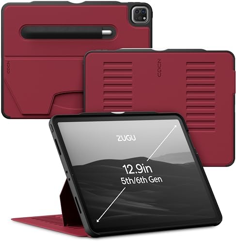 ZUGU Case for iPad Pro 12.9 Case, 5th / 6th Generation Stand 2021/2022, Slim Protective Cover with Wireless Apple Pencil Charging, Magnetic Stand & Sleep/Wake Magnetic Cover, Cherry Red