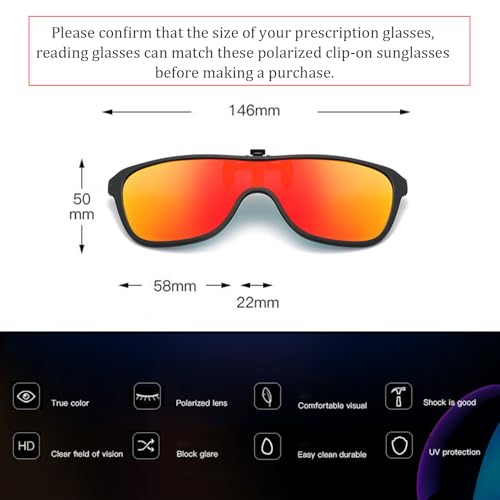 Image of Hifot Clip on Sunglasses 2 Pack, Polarized Lens Fit Over Prescription Glasses, Flip up Rimless Sunglasses