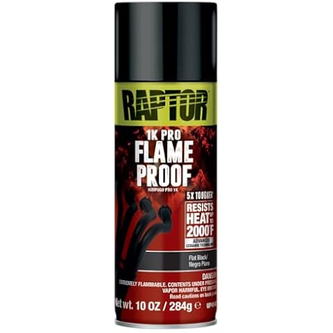Raptor Flameproof Automotive Body Paint, Professional Grade, Extra Tough Protective Spray Paint For High Heat, Flat Black Cover