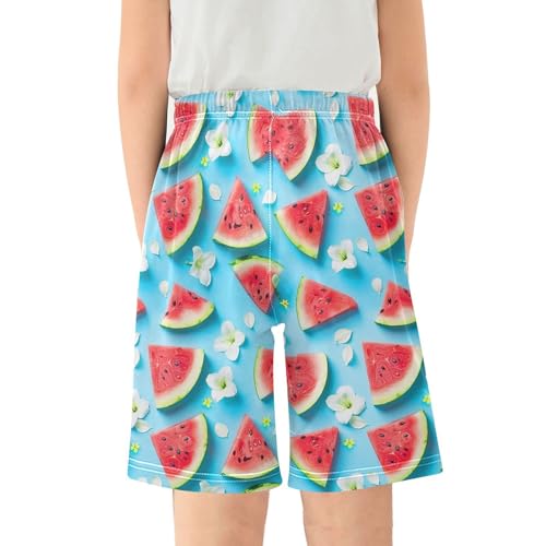 ALAZA Watermelon Blossom Blue Pajama Shorts Sleep Shorts Pant Lounge Pajama Bottoms Elastic Waist with Pockets2