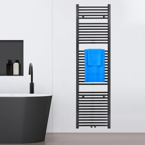 VILSTEIN Badheizkörper [180x50cm]- Handtuchheizkörper Elektrisch Nutzbar- Handtuchtrockner Badezimmer- Handtuch Heizkörper Bad mit Seitenanschluss- Handtuchheizung- Wandheizkörper (Schwarz)