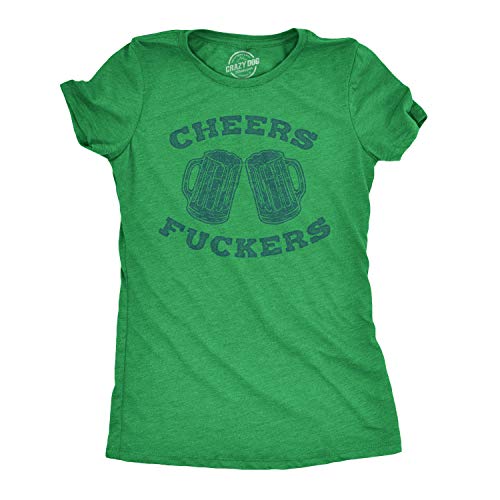 Womens Cheers F*ckers T Shirt Funny Saint Patricks Day Beer Drinking Party Tee Funny T Shirts Saint Patrick's Day Tops for Women Cool Drinking Top Women's Green - L