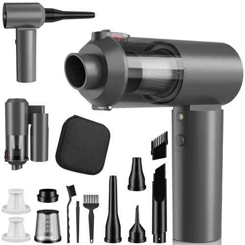 JYNSROU Car Vacuum Portable Cordless with 16000PA Ultra Suction 4-in-1 Foldable Air Duster & Brushless Motor Rechargeable Handheld Vacuum for Pet Hair, Car Seats, Home & Office Cleaning