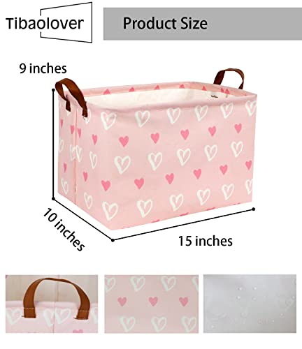 Tibaolover Pink Basket Baby Girl Heart Storage Basket Rectangular Toy Basket Organizer Bin Box Cute Love Heart Room Decor For Home(Pink Heart) #TOP5