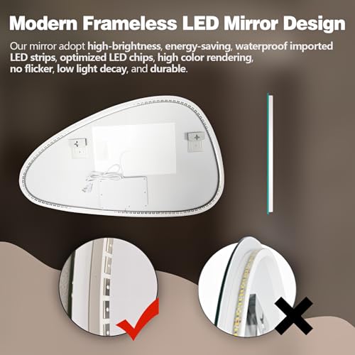 Niccy Irregular LED Bathroom Mirror, 24"x40" Asymmetrical Backlit Vanity Wall Mirrors, Frameless Lighted Mirrors for Bedroom, Living Room, Modern Smart-Mirror with Anti-Fog, Dimmable, Memory Function - Image 3