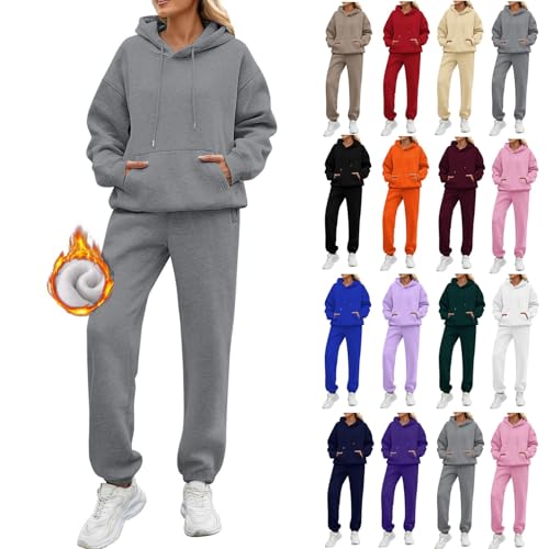 Ensemble Survêtement Femme Black Friday Jogging Grande Taille Tenues De Sport Détente Vêtements D'Hiver En Gris Foncé L
