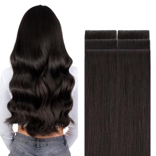 GOO GOO Invisi Edge Tape in Hair Extensions Human Hair, 2 Dark Brown, 6pcs 20inch 18g, Virgin Remy Hair, Seamless Injected Tape, Natural Look