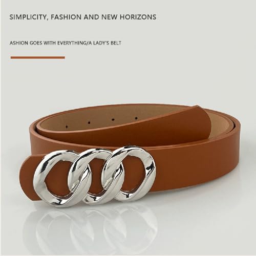YOU&M 2 Pack Women's Faux Leather Thin Waist Belt with Large Chain Silver Buckle for Dress Jeans3