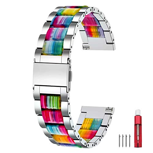Kai Tian 時計バンドステンレス時計 ベルト樹脂 ウォッチバンドステンレススチールウォッチストラップ 20mm シルバー レインボー