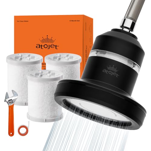 ATOJET Core Shower Filter Shaped by Korea’s Beauty History - Pure Carbon Filters for Softer Skin & Smoother Hair | Carbon Composite Filter | 6 Month Set (JNE900B-SET-8MO)