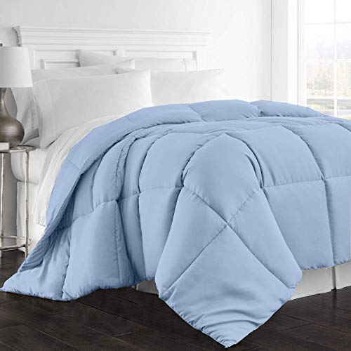 NJ Global Beddings Super Soft Luxury Winter Warm Soft Quilted Down Alternative Duvet Insert Comforter (Filled by 300 GSM) Oversized King 120x98 Size Light Blue Solid 100% Egyptian Cotton 620-TC
