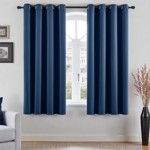 Vangao Gardinen mit Ösen Blickdicht Vorhänge Dunkelblau H175xB140cm 2er Set für Wohnzimmer Schlafzimmer Kinderzimmer, Modern Ösenvorhänge Verdunklungsvorhänge Vorhang Fensterdekoration
