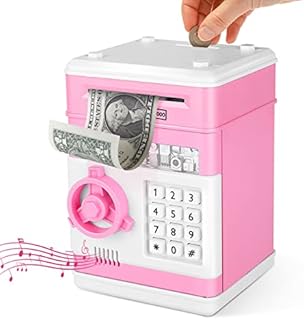 Youyijia Electronic Money Bank Mini ATM Money Box for Kids Password Money Safe Cash Coins Saving Box for Boys Girls (Pink)