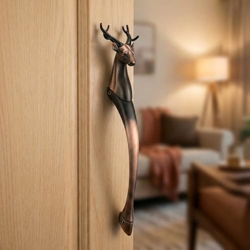 Image of GLOXY Premium Copper Black 21 inch Deer Shaped Main Door Handle with 12.5 inch Hole-to-Hole Spacing - Decorative Push & Pull Aluminium Wooden & Glass Door Handle for Home, Office & Banquet Hall - Pack of 1