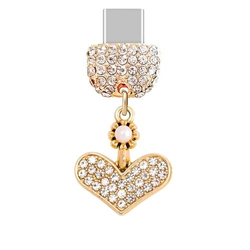 Port de charge Type-C anti-poussière doré ELISE & FONDA avec cristal pour iPhone 15 et Android