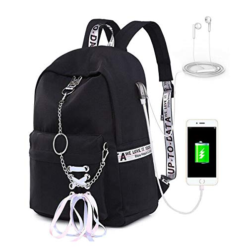 Greetuny Mochila con USB y Auriculares para Colegios Mujer de Moda Impermeable Mochilas
